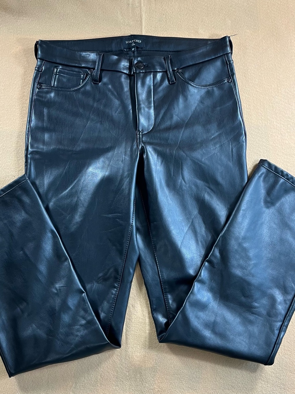 NYDJ Sculpt-Her Faux Leather Pants Black Straight Leg Lift Tuck 8P Petite